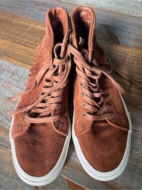 Vans Brown Suede High-Top Sneakers with Fringe